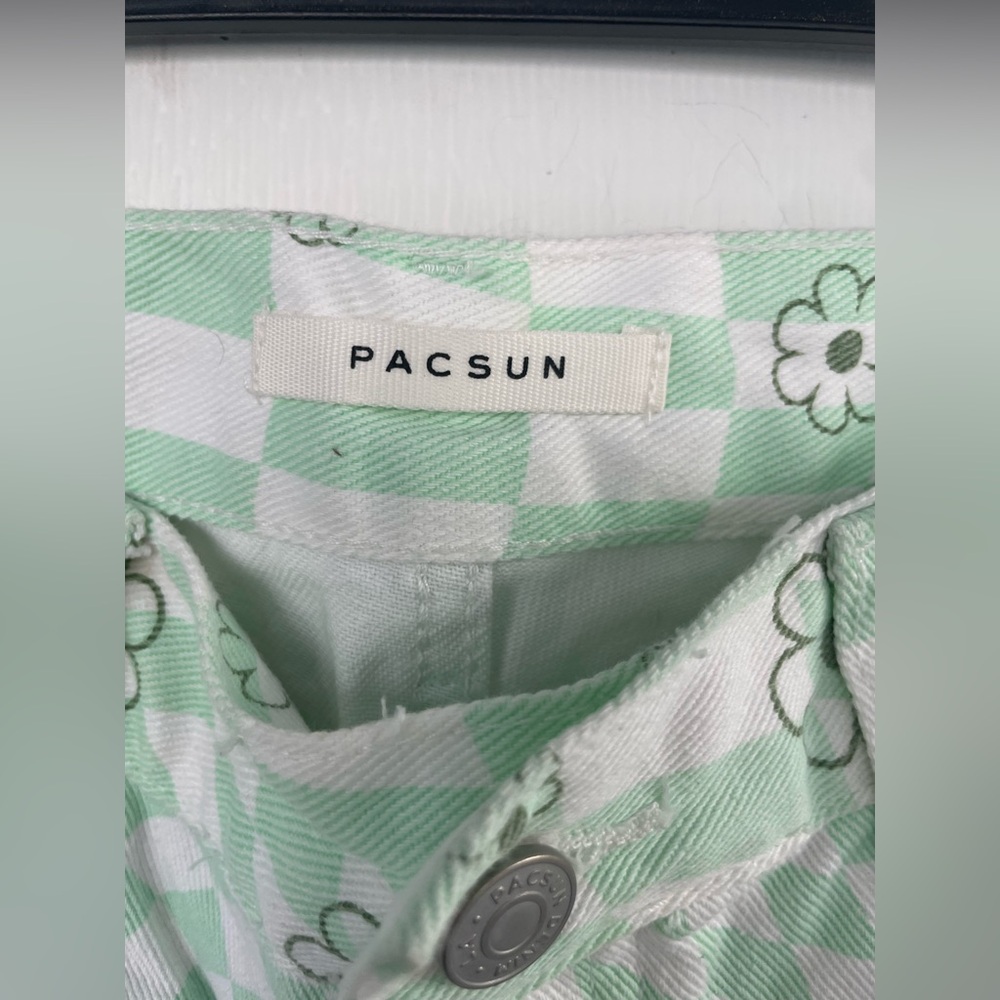 PacSun Women's Eco Green Checkerboard Flower High Waisted Straight Leg Jeans - Picture 5 of 7
